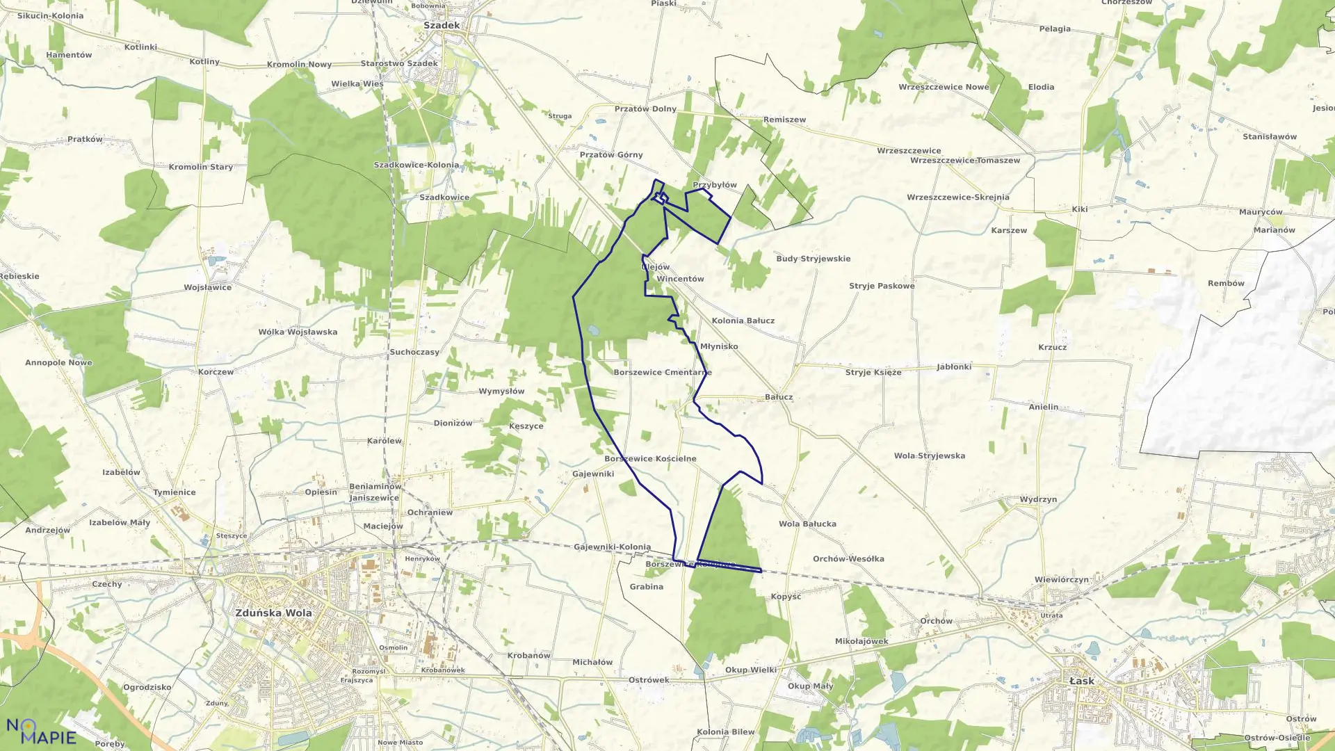 Mapa obrębu BORSZEWICE w gminie Łask