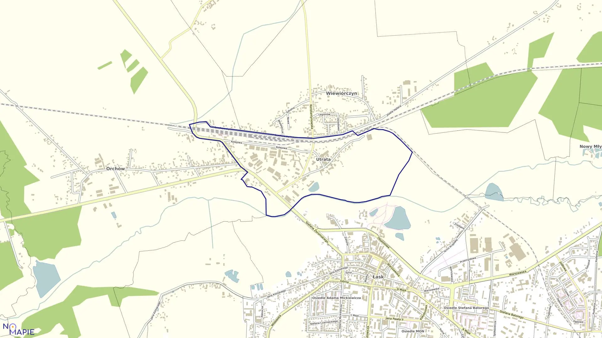 Mapa obrębu DZIEWIĄTY w gminie Łask