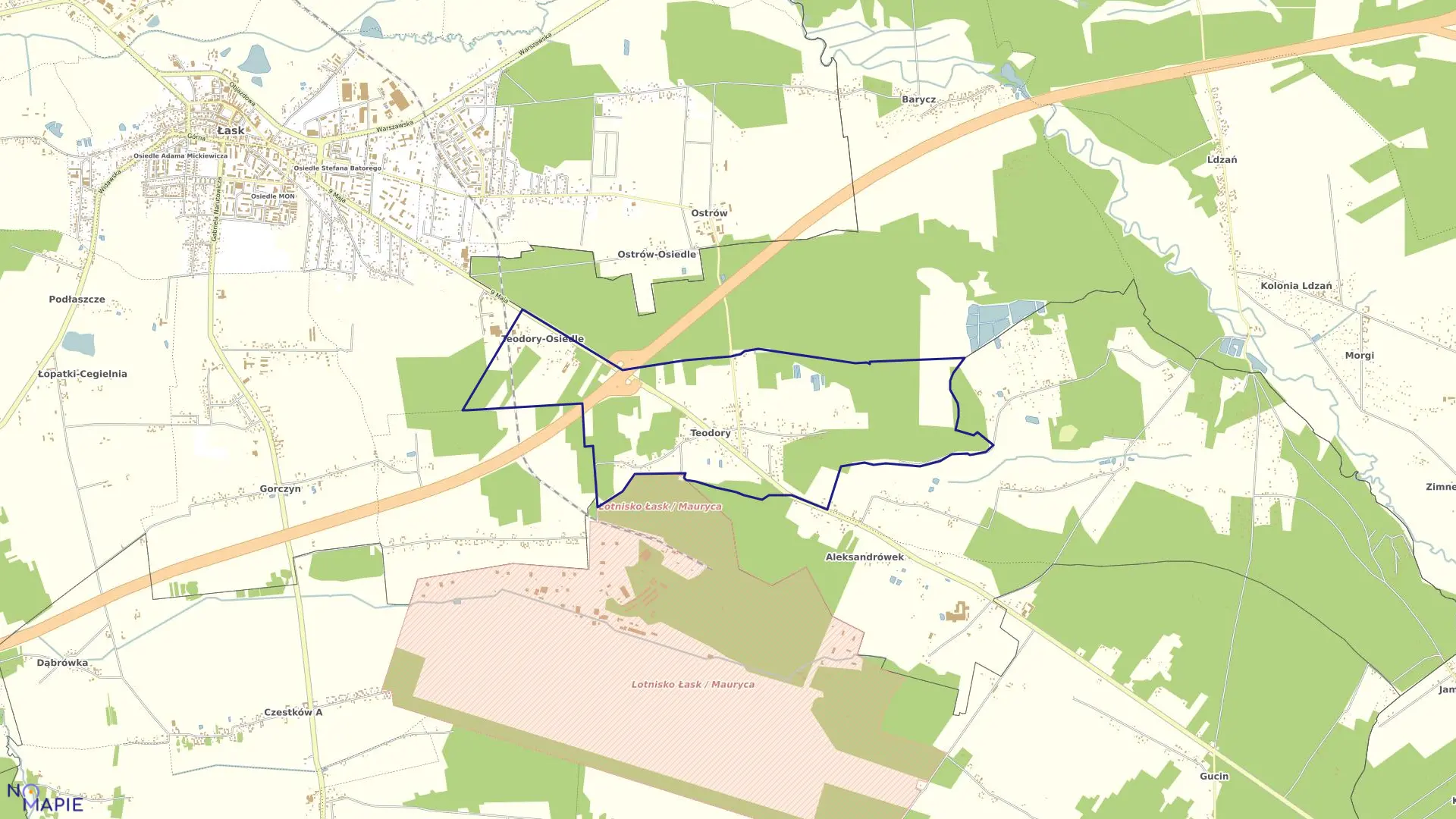 Mapa obrębu TEODORY w gminie Łask